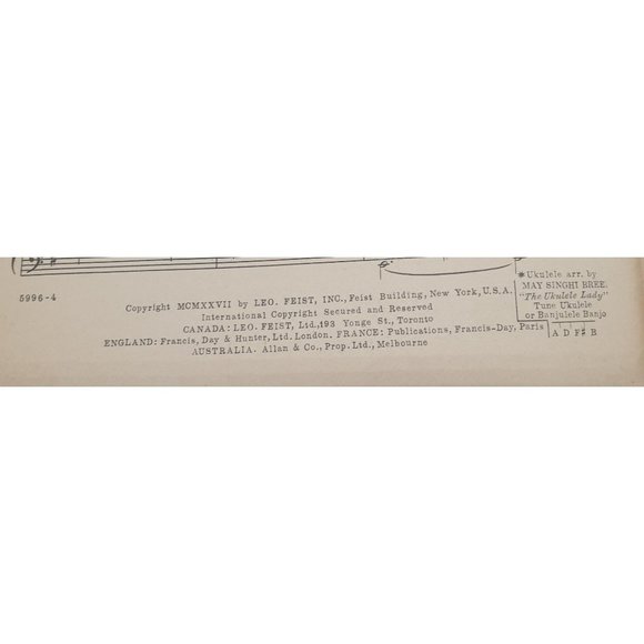 Vintage Sheet Music 1927 A Shady Tree Waltz Voice Piano Ukulele - Picture 3 of 4